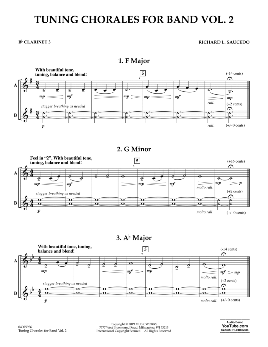 Tuning Chorales for Band, Volume 2 - Bb Clarinet 3 Concert Band scores gallery preview page 1