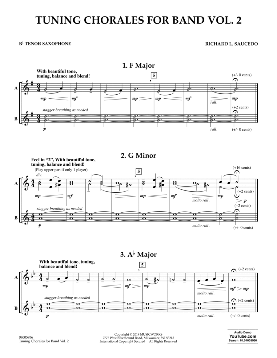 Tuning Chorales for Band, Volume 2 - Bb Tenor Saxophone Concert Band scores gallery preview page 1