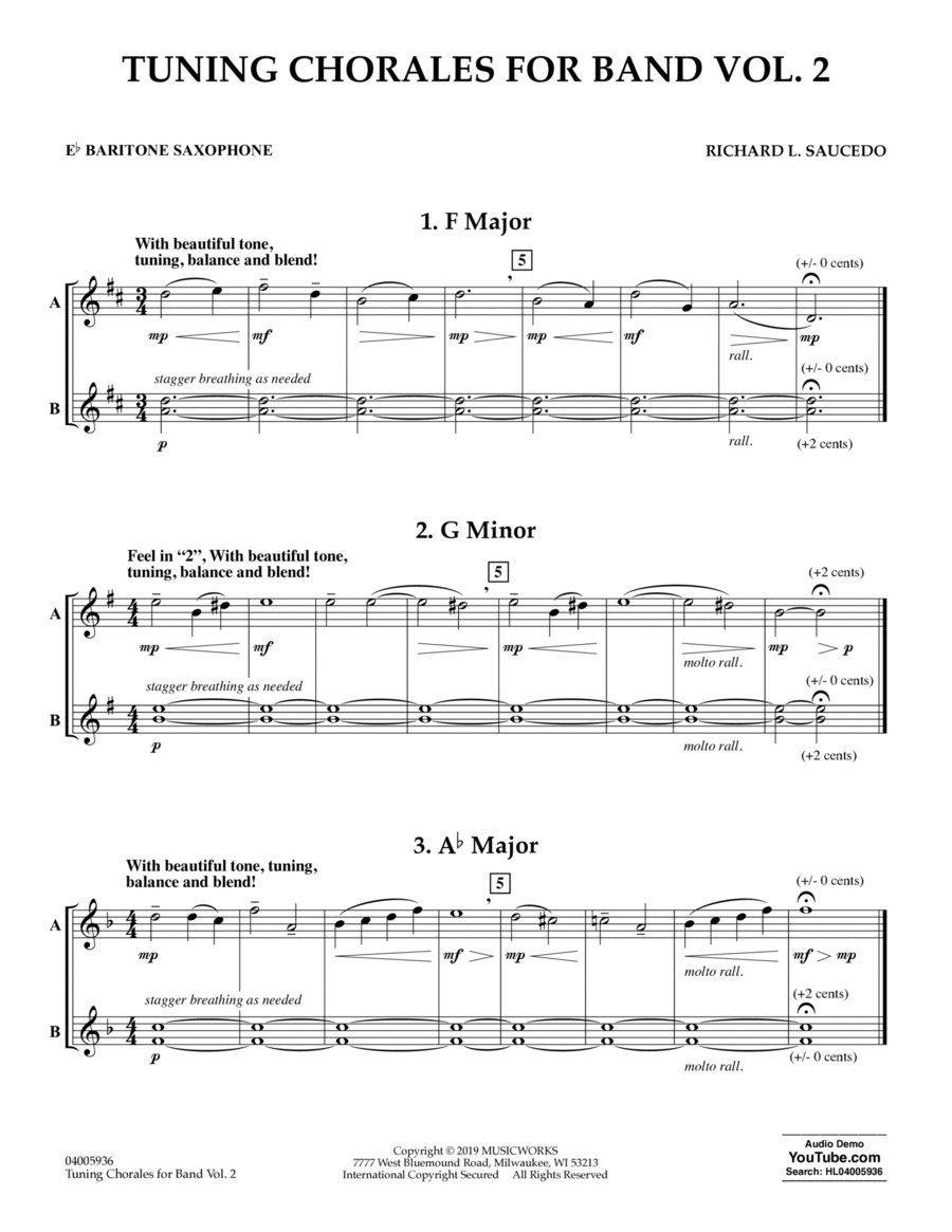 Tuning Chorales for Band, Volume 2 - Eb Baritone Saxophone Concert Band scores gallery preview page 1