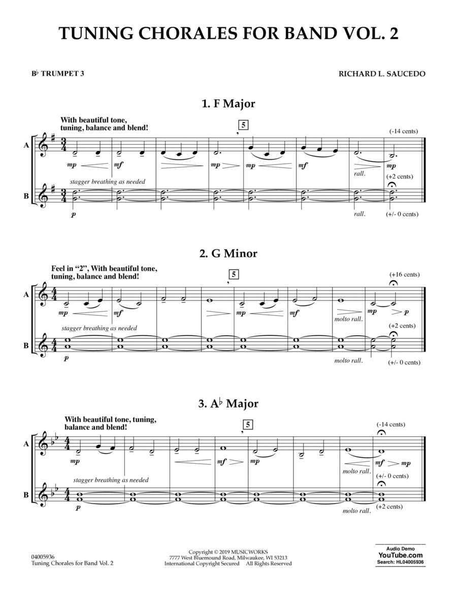 Tuning Chorales for Band, Volume 2 - Bb Trumpet 3 Concert Band scores gallery preview page 1