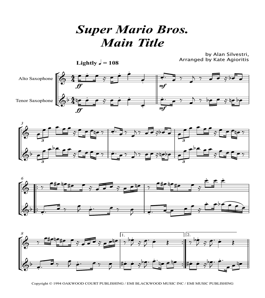 Super Mario Bros Theme Woodwind Duet scores gallery preview page 5