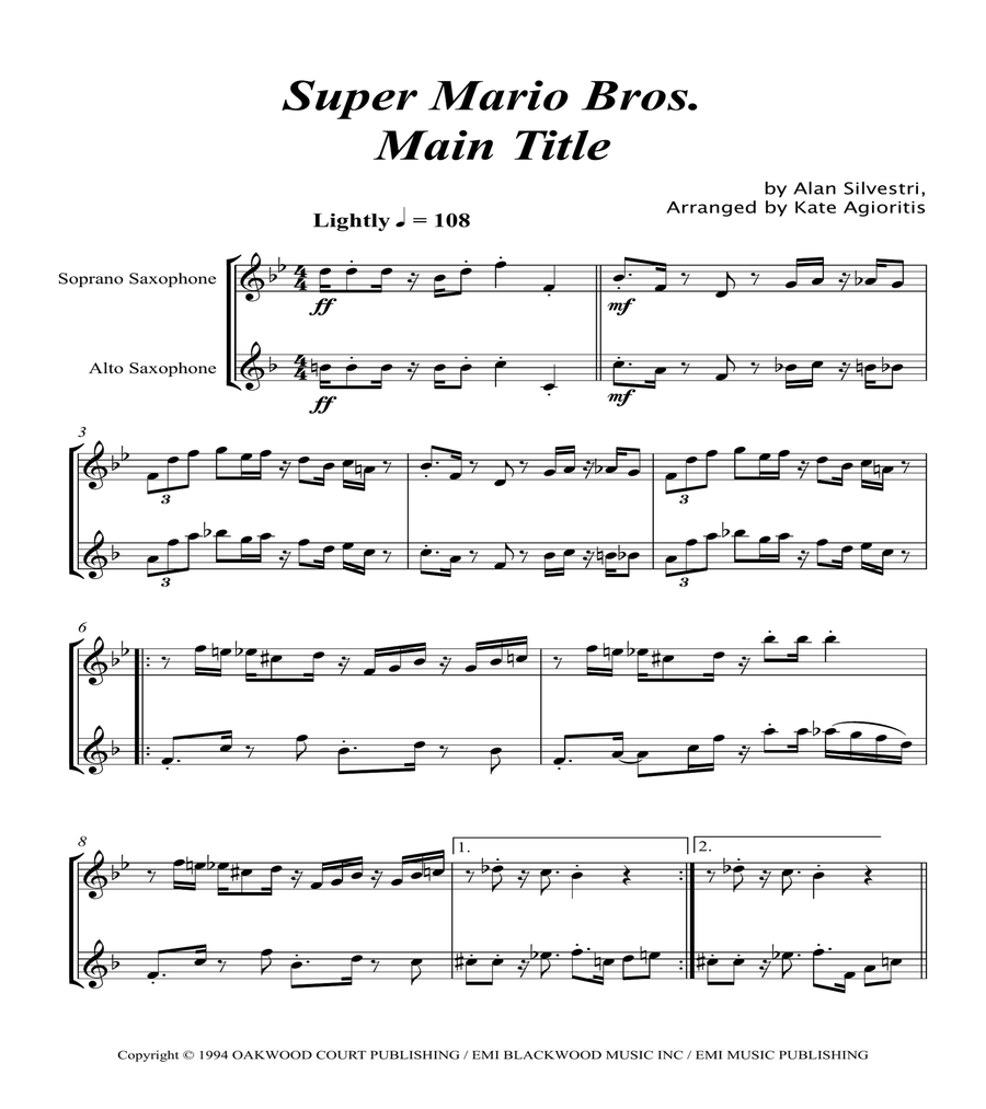 Super Mario Bros Theme Woodwind Duet scores gallery preview page 5