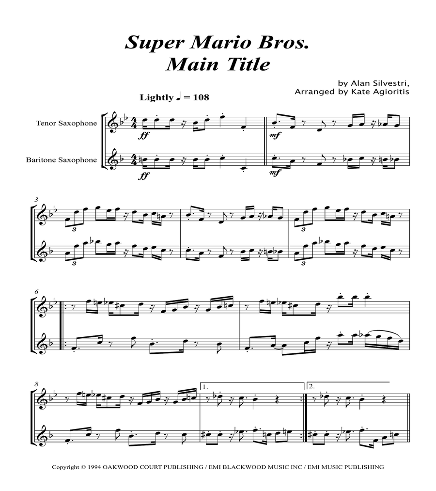Super Mario Bros Theme Woodwind Duet scores gallery preview page 5