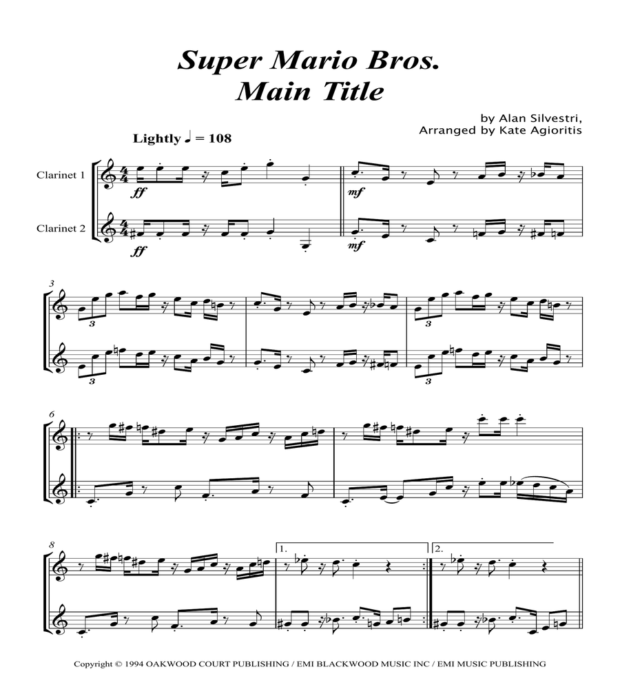 Super Mario Bros Theme Clarinet Duet scores gallery preview page 5
