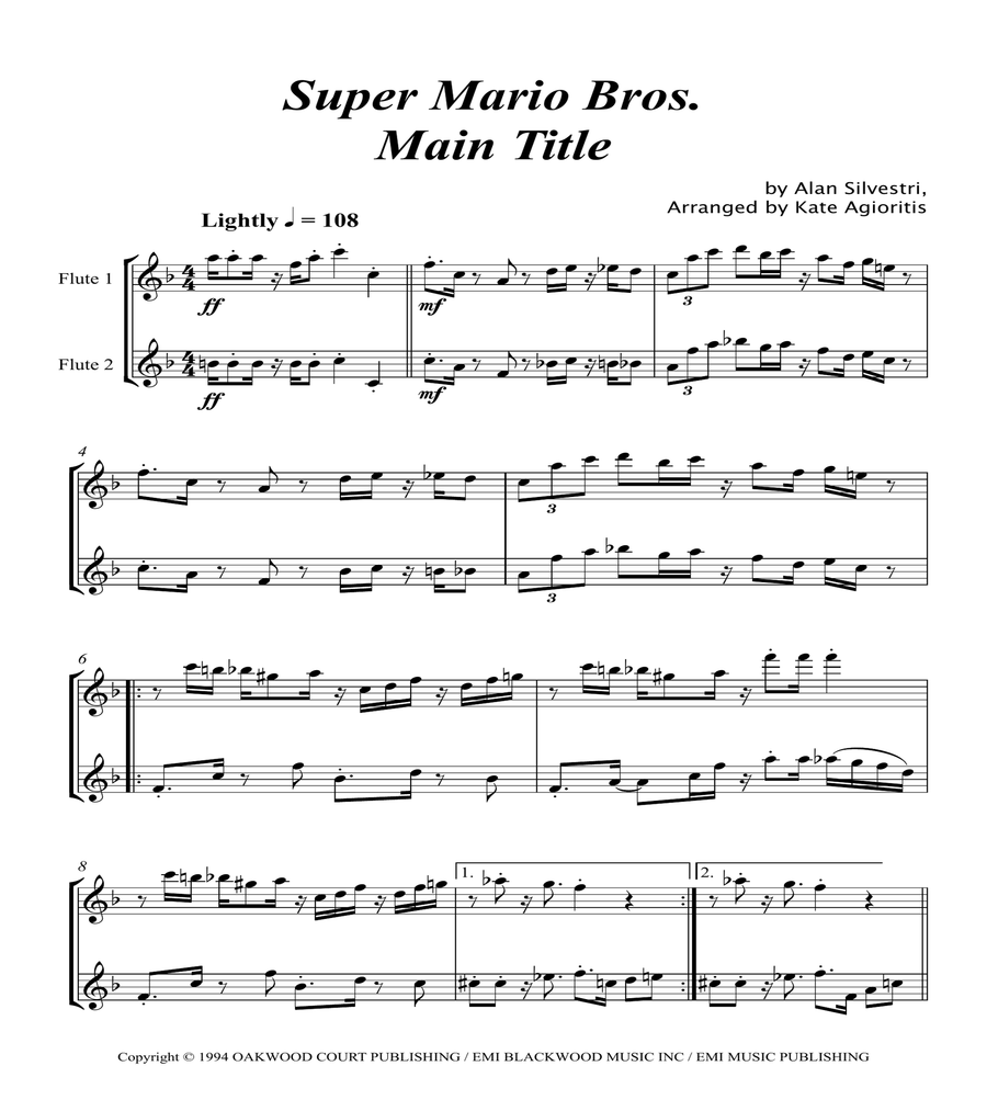 Super Mario Bros Theme Flute Duet scores gallery preview page 5