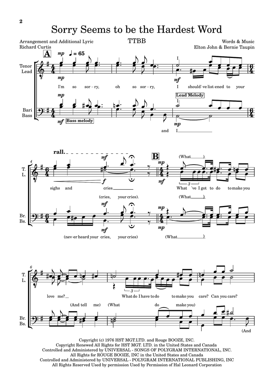 Sorry Seems To Be The Hardest Word TTBB scores gallery preview page 2