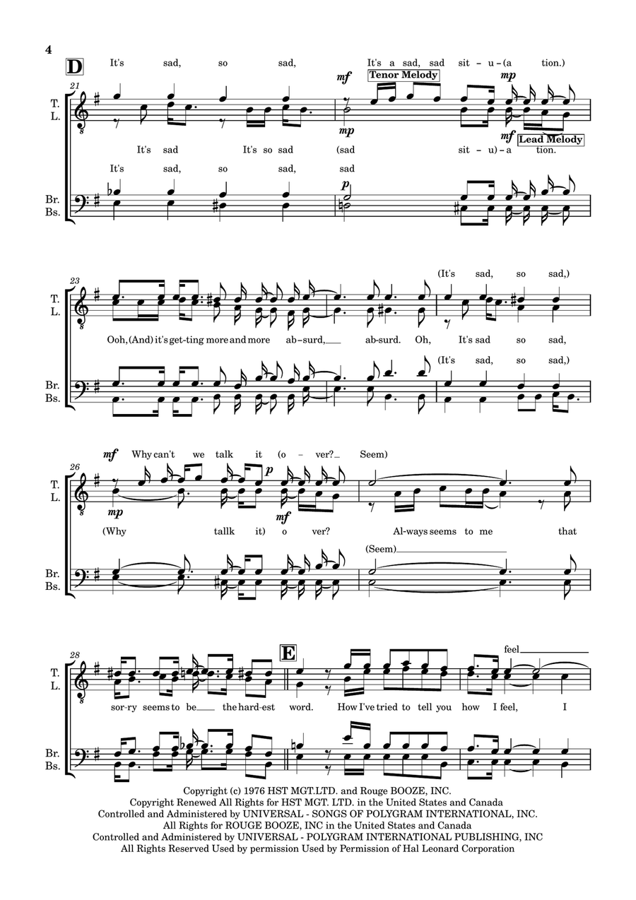 Sorry Seems To Be The Hardest Word TTBB scores gallery preview page 4