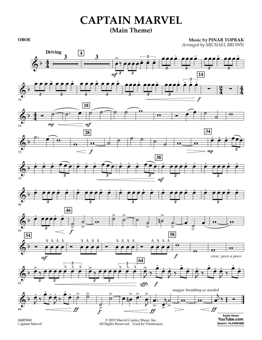 Captain Marvel (Main Theme) (arr. Michael Brown) - Oboe Concert Band scores gallery preview page 1