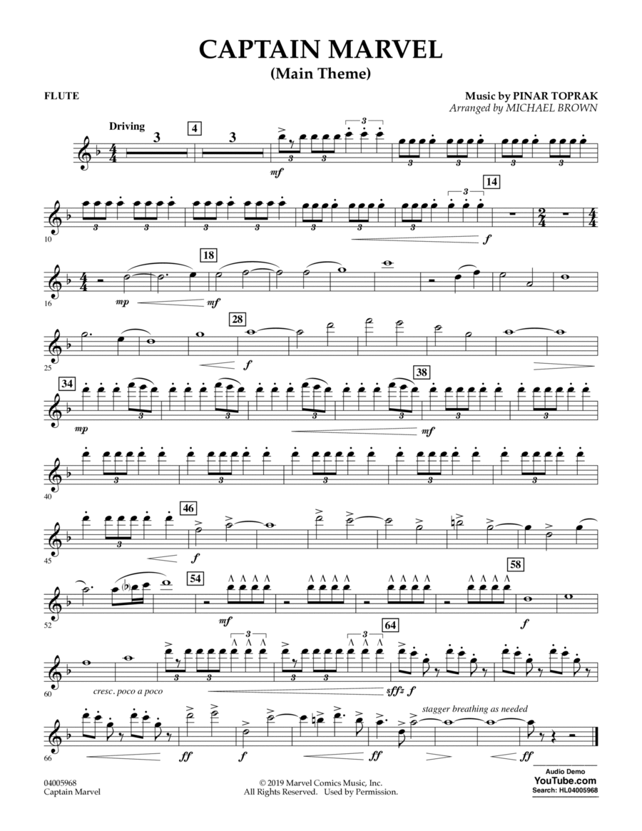 Captain Marvel (Main Theme) (arr. Michael Brown) - Flute Concert Band scores gallery preview page 1
