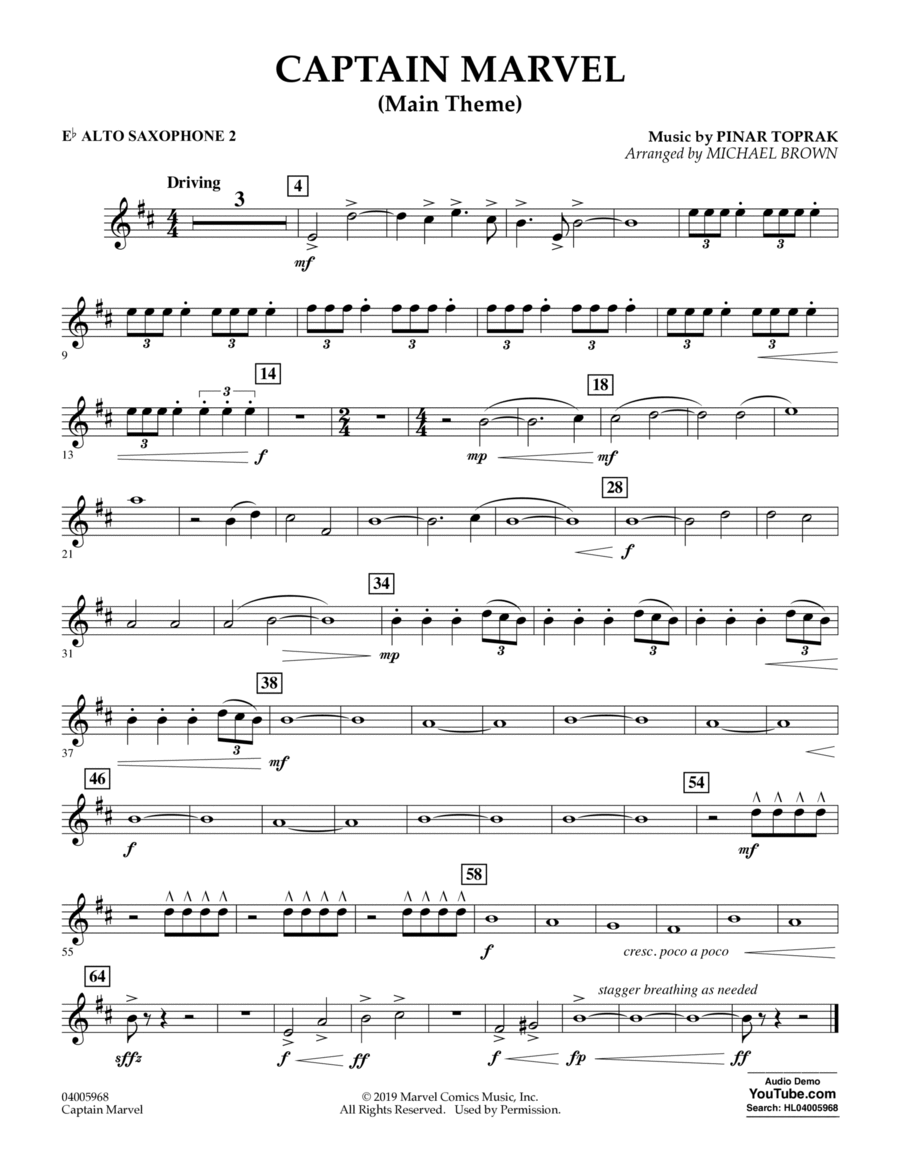 Captain Marvel (Main Theme) (arr. Michael Brown) - Eb Alto Saxophone 2 Concert Band scores gallery preview page 1