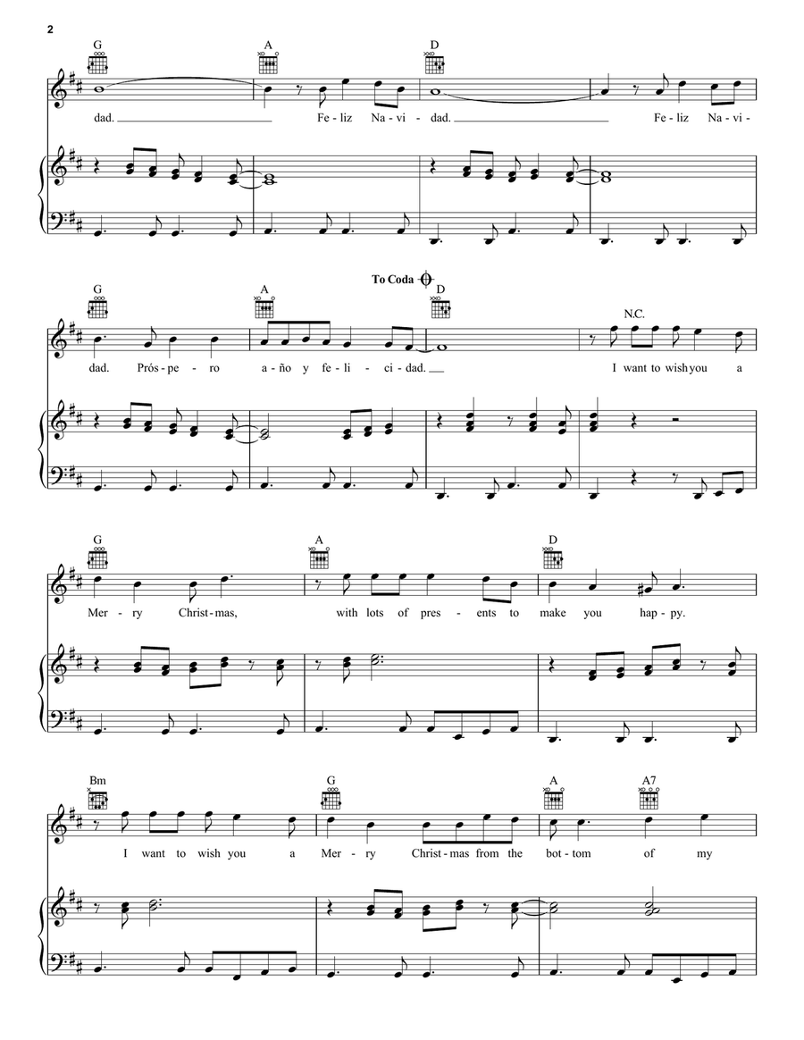 Feliz Navidad Feliz Navidad Piano, Vocal, Guitar scores gallery preview page 2