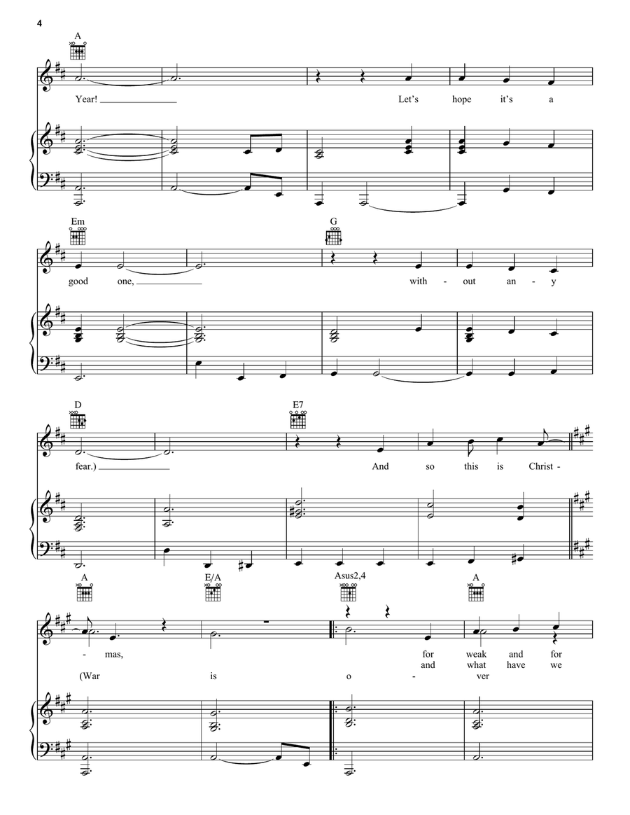 Happy Xmas (War Is Over) Happy Xmas (War Is Over) Piano, Vocal, Guitar scores gallery preview page 4