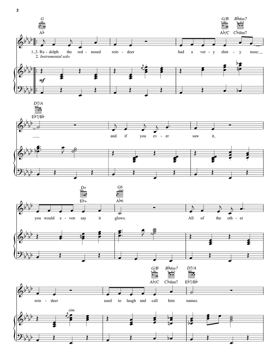 Rudolph The Red-Nosed Reindeer Piano, Vocal, Guitar scores gallery preview page 2