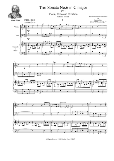 Vivaldi - Trio Sonata No. 6 in C major RV 1 Op.2 for Violin, Cello and Cembalo (or Piano)