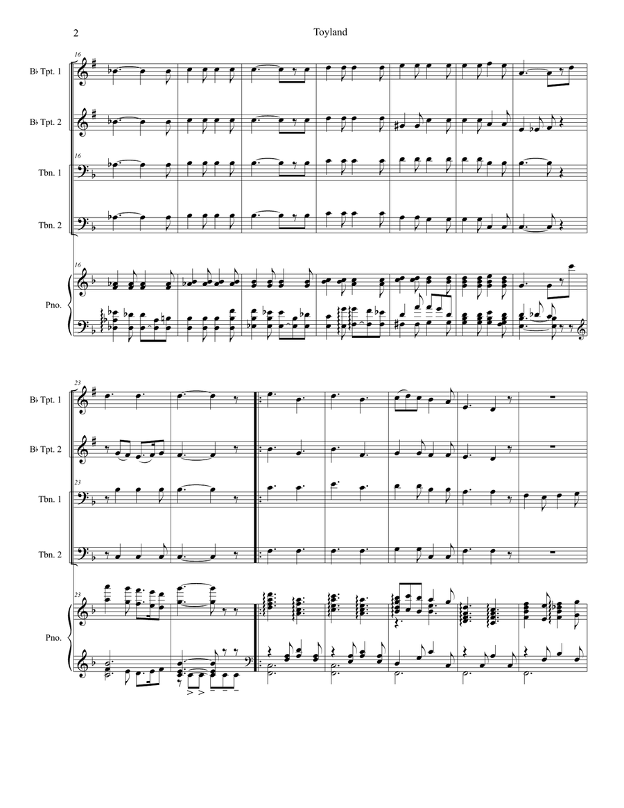 Toyland (Brass Quartet and Piano - Alternate Version) Brass Quartet scores gallery preview page 2