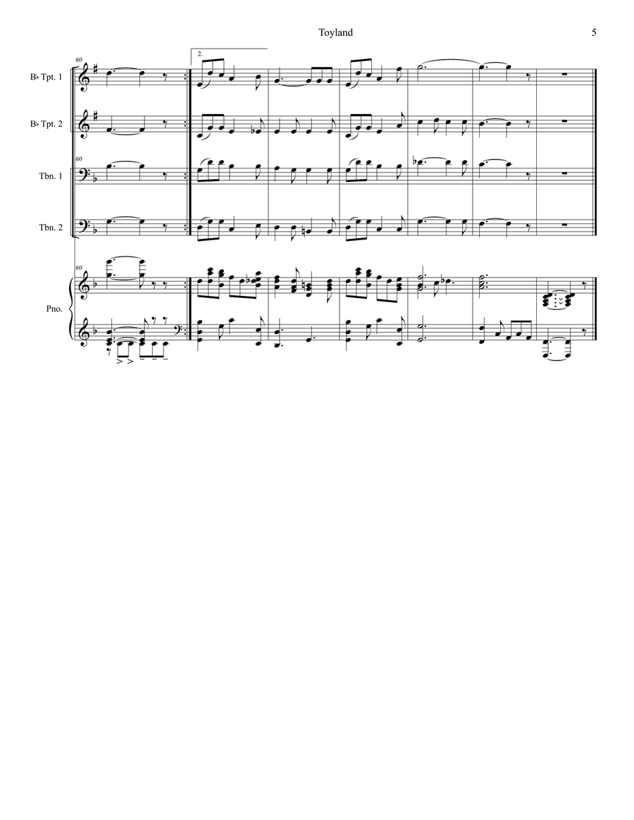 Toyland (Brass Quartet and Piano - Alternate Version) Brass Quartet scores gallery preview page 5