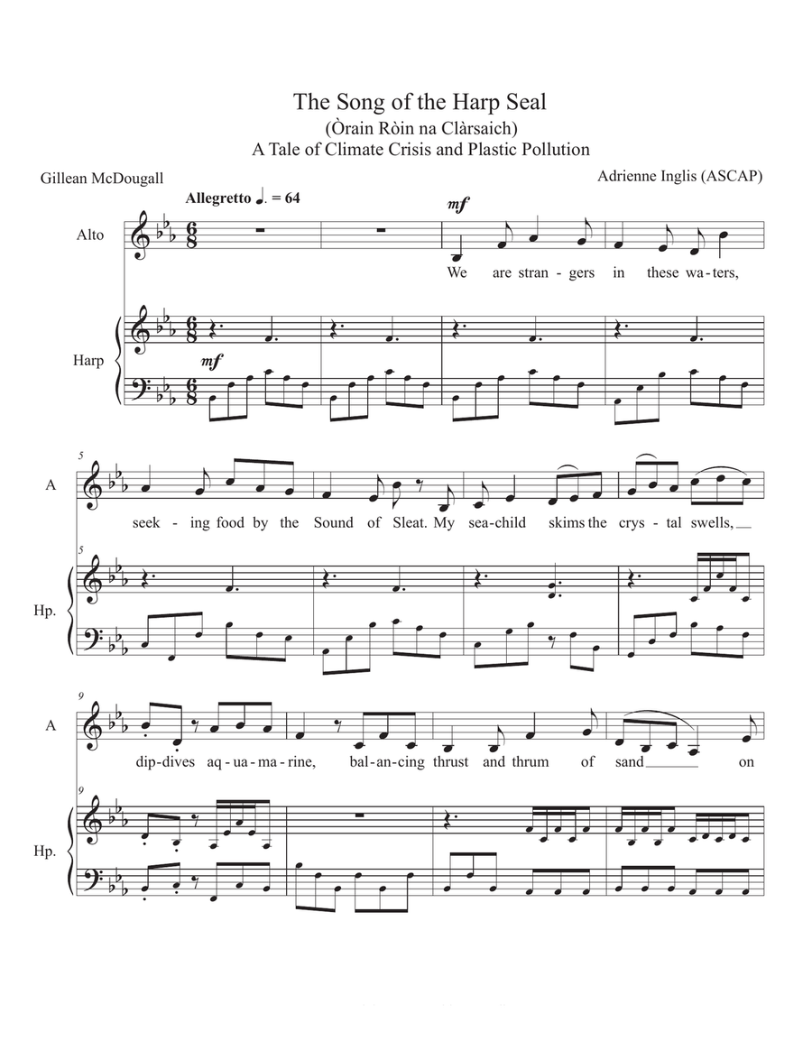 The Song of the Harp Seal for SSA and pedal or lever harp SSA scores gallery preview page 4