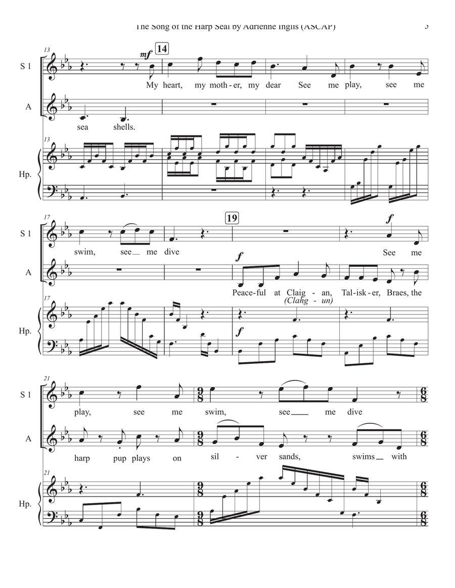 The Song of the Harp Seal for SSA and pedal or lever harp SSA scores gallery preview page 5