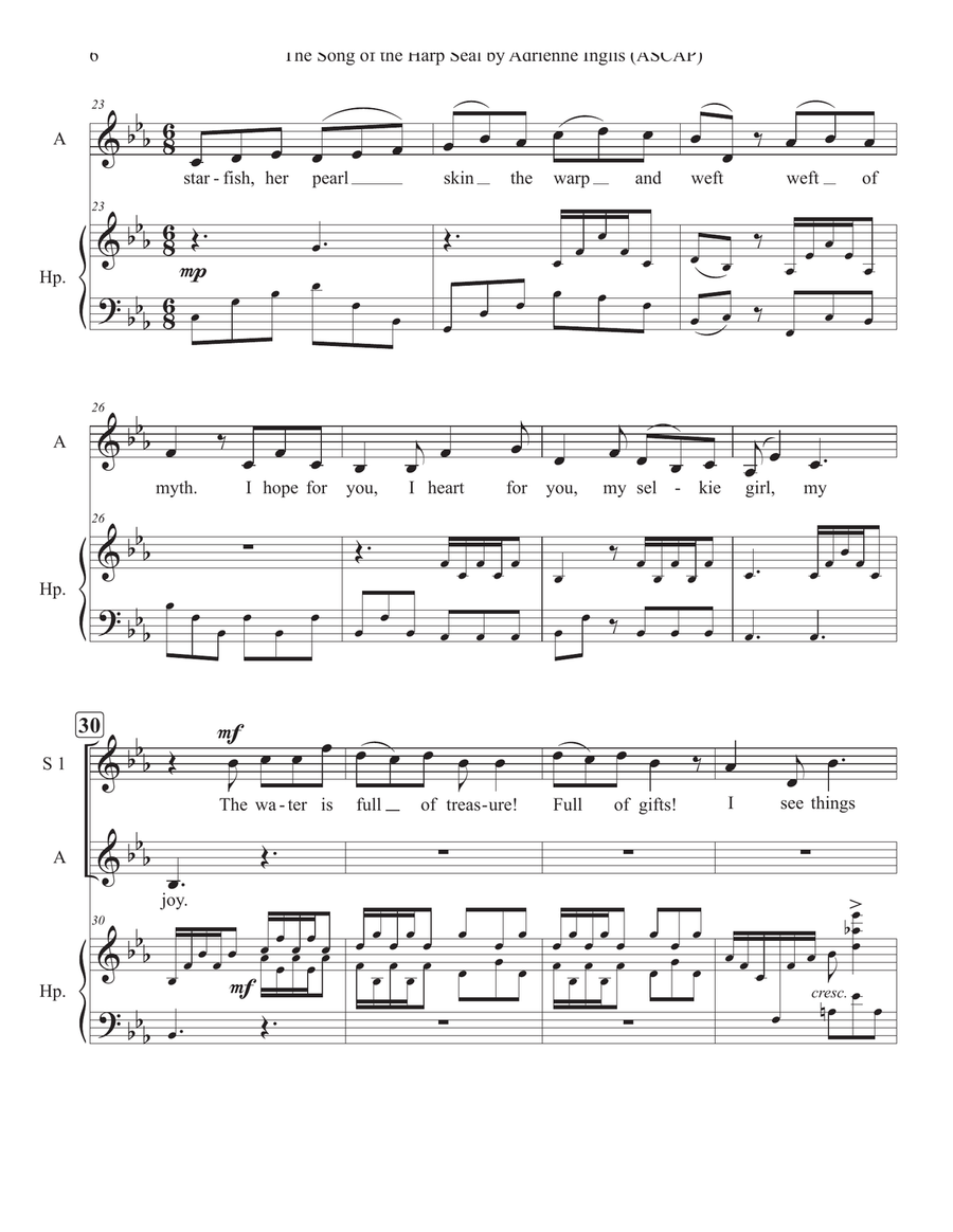 The Song of the Harp Seal for SSA and pedal or lever harp SSA scores gallery preview page 6