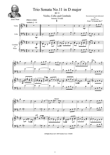 Vivaldi - Trio Sonata No.11 in D major RV 9 Op.2 for Violin, Cello and Cembalo (or Piano)