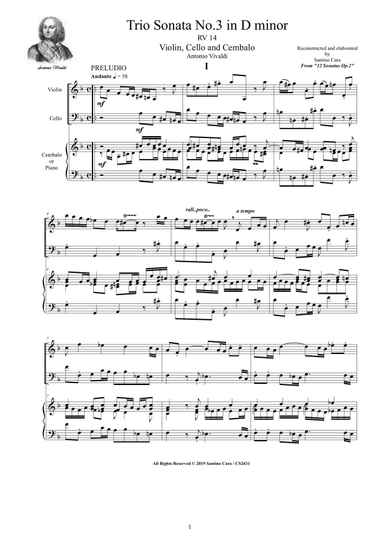 Vivaldi - Trio Sonata No.3 in D minor RV 14 Op.2 for Violin, Cello and Cembalo (or Piano)