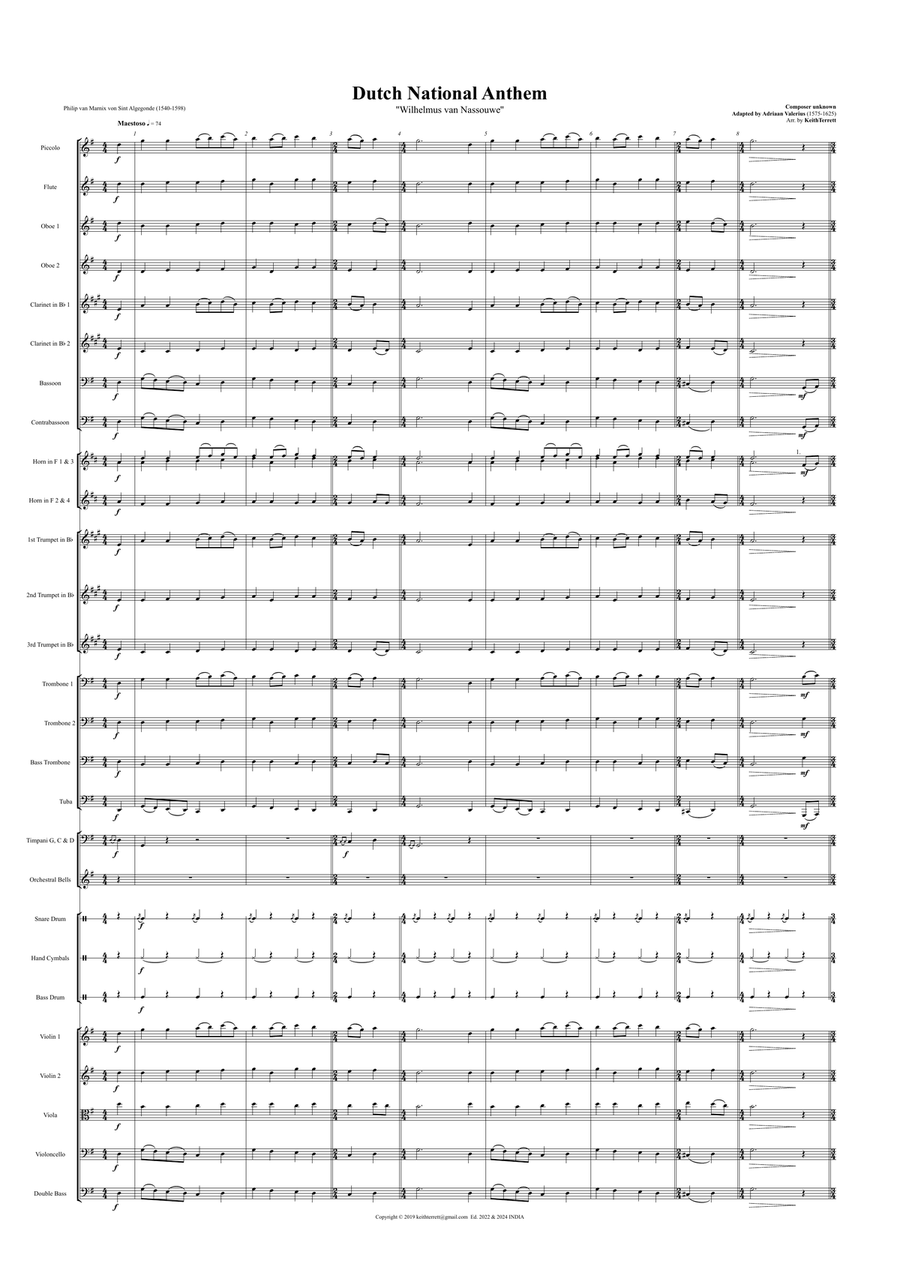 Dutch National Anthem (Orchestre national d'Île-de-France Edition) Full Orchestra scores gallery preview page 2