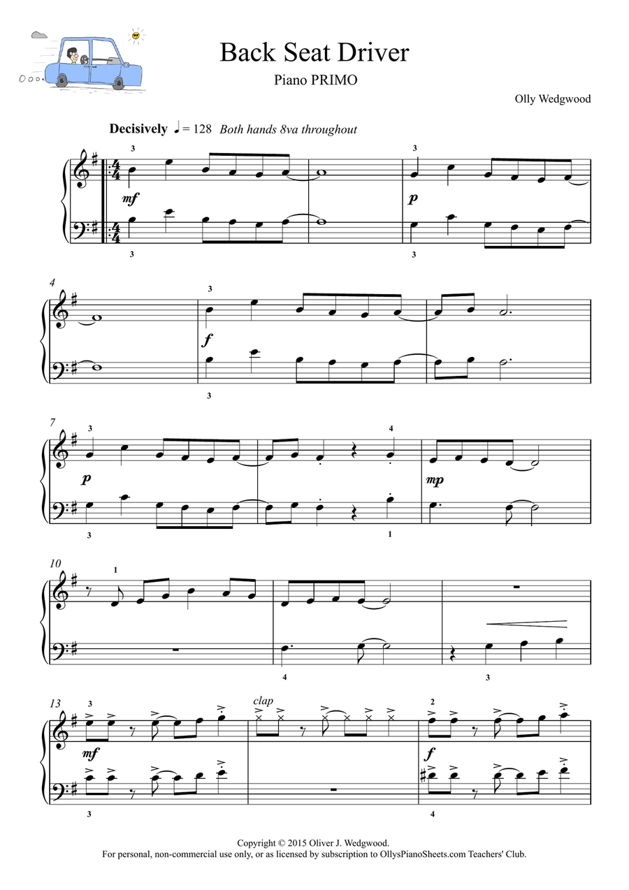 Back Seat Driver - Latin Cha Cha - Piano Duet (4 Hands) Easy Piano scores gallery preview page 2