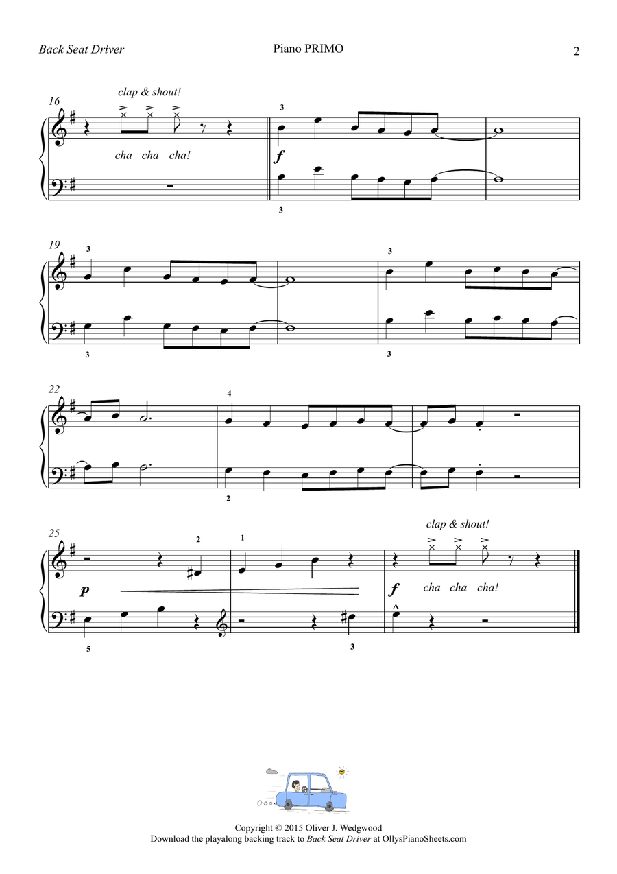 Back Seat Driver - Latin Cha Cha - Piano Duet (4 Hands) Easy Piano scores gallery preview page 3