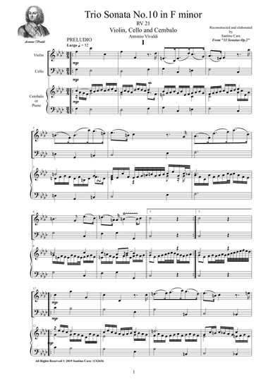 Vivaldi - Trio Sonata No.10 in F minor RV 21 Op.2 for Violin, Cello and Cembalo (or Piano)