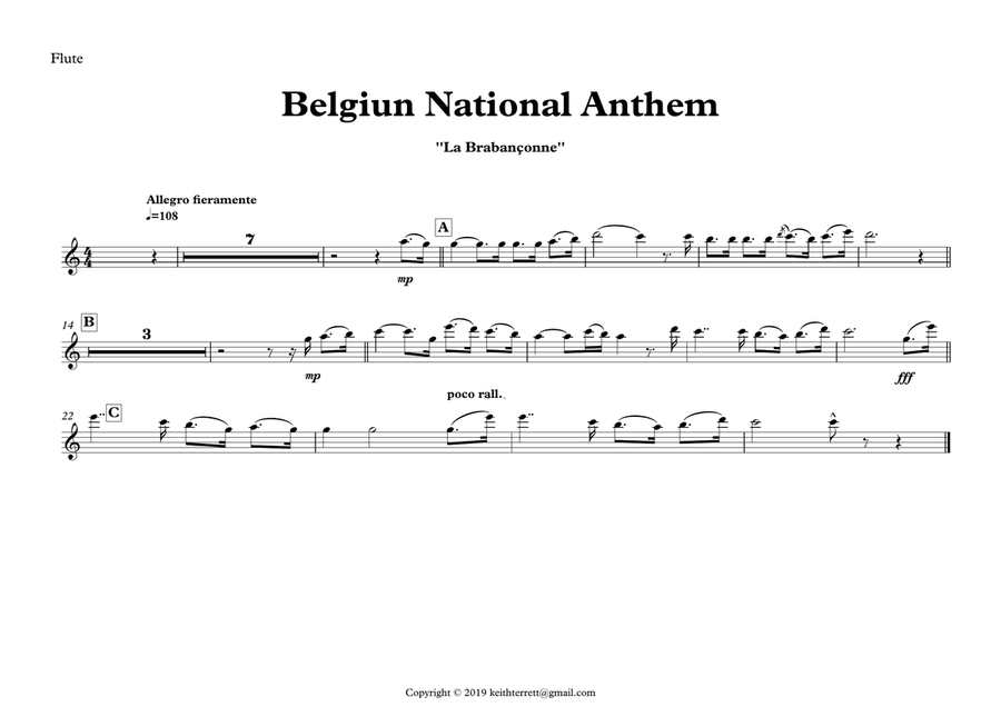 Belgiun National Anthem (La Brabançonne) for Symphony Orchestra (Olympic National Anthem Series) Full Orchestra scores gallery preview page 6