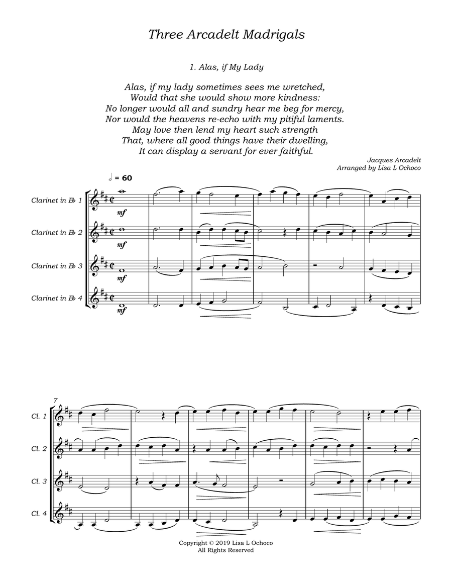 Three Arcadelt Madrigals for Clarinet Quartet Clarinet Quartet scores gallery preview page 5