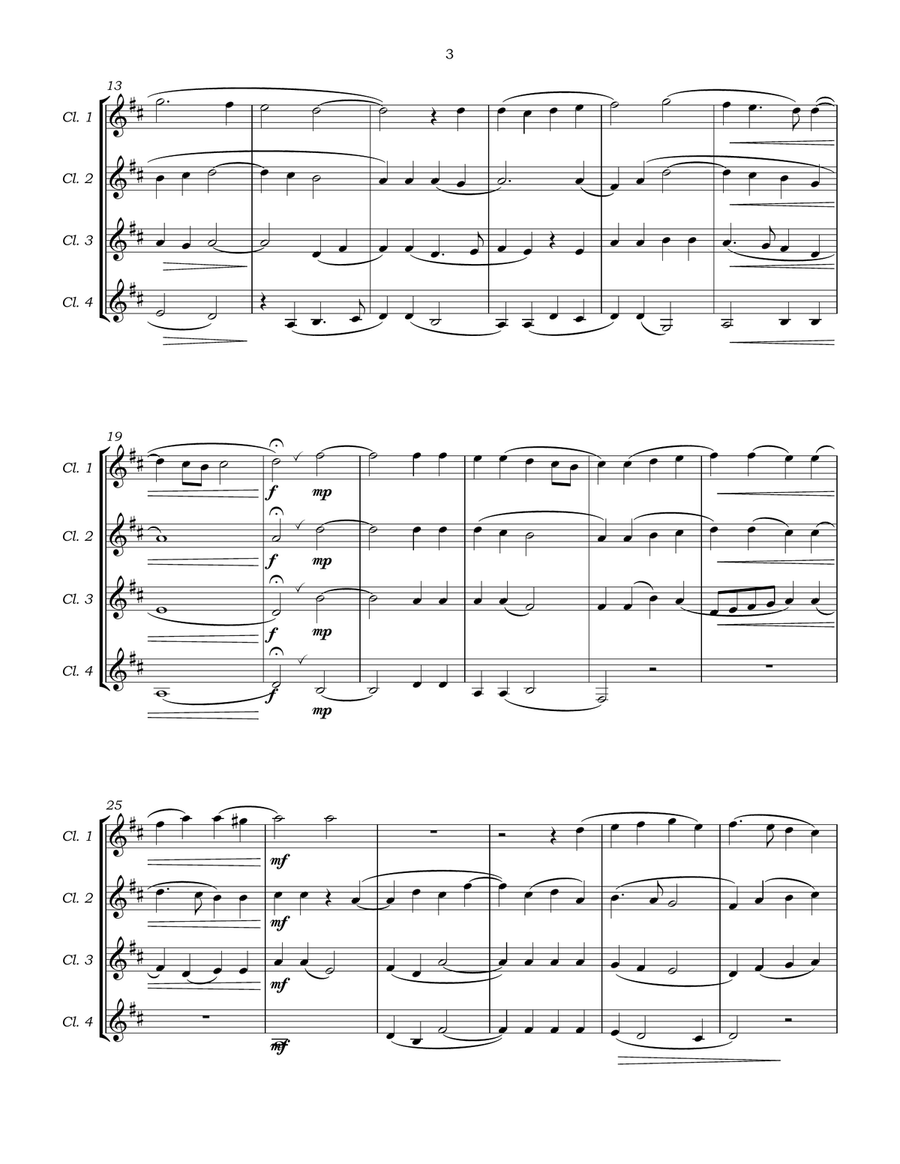 Three Arcadelt Madrigals for Clarinet Quartet Clarinet Quartet scores gallery preview page 6
