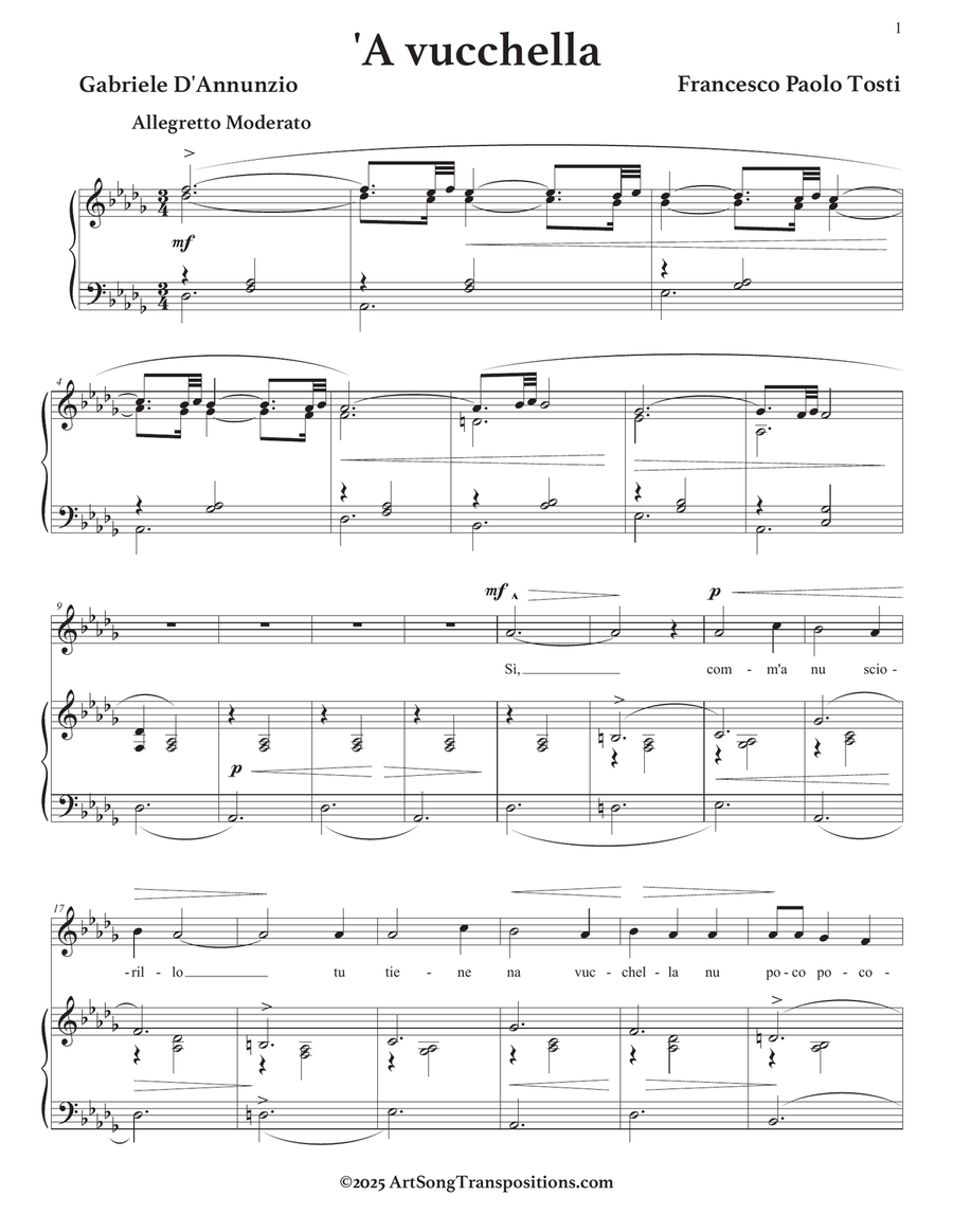 TOSTI: 'A vucchella (transposed to D-flat major) Piano, Vocal scores gallery preview page 2