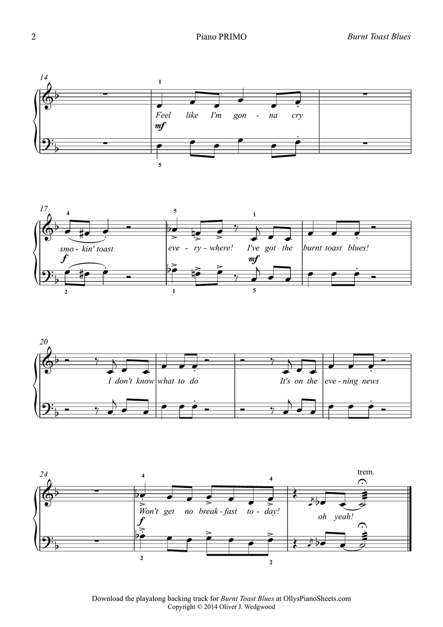 Burnt Toast Blues - Jazz Swing - Piano Duet for 4 hands Easy Piano scores gallery preview page 3