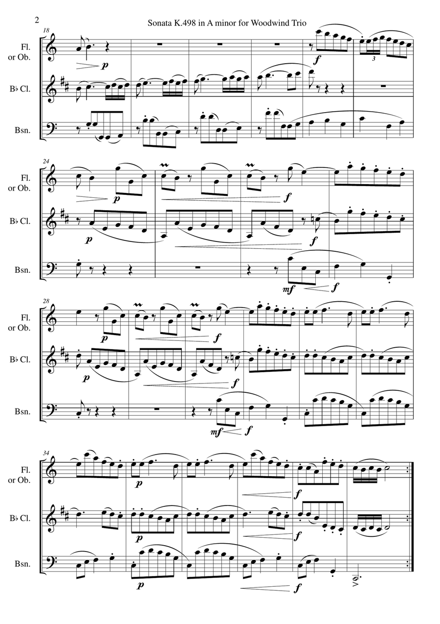 Sonata K.498 in A minor for Woodwind Trio Woodwind Trio scores gallery preview page 2