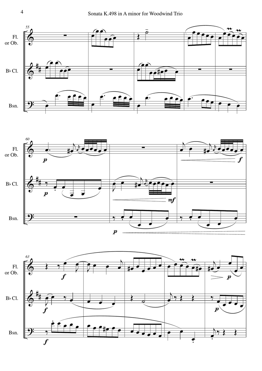 Sonata K.498 in A minor for Woodwind Trio Woodwind Trio scores gallery preview page 4