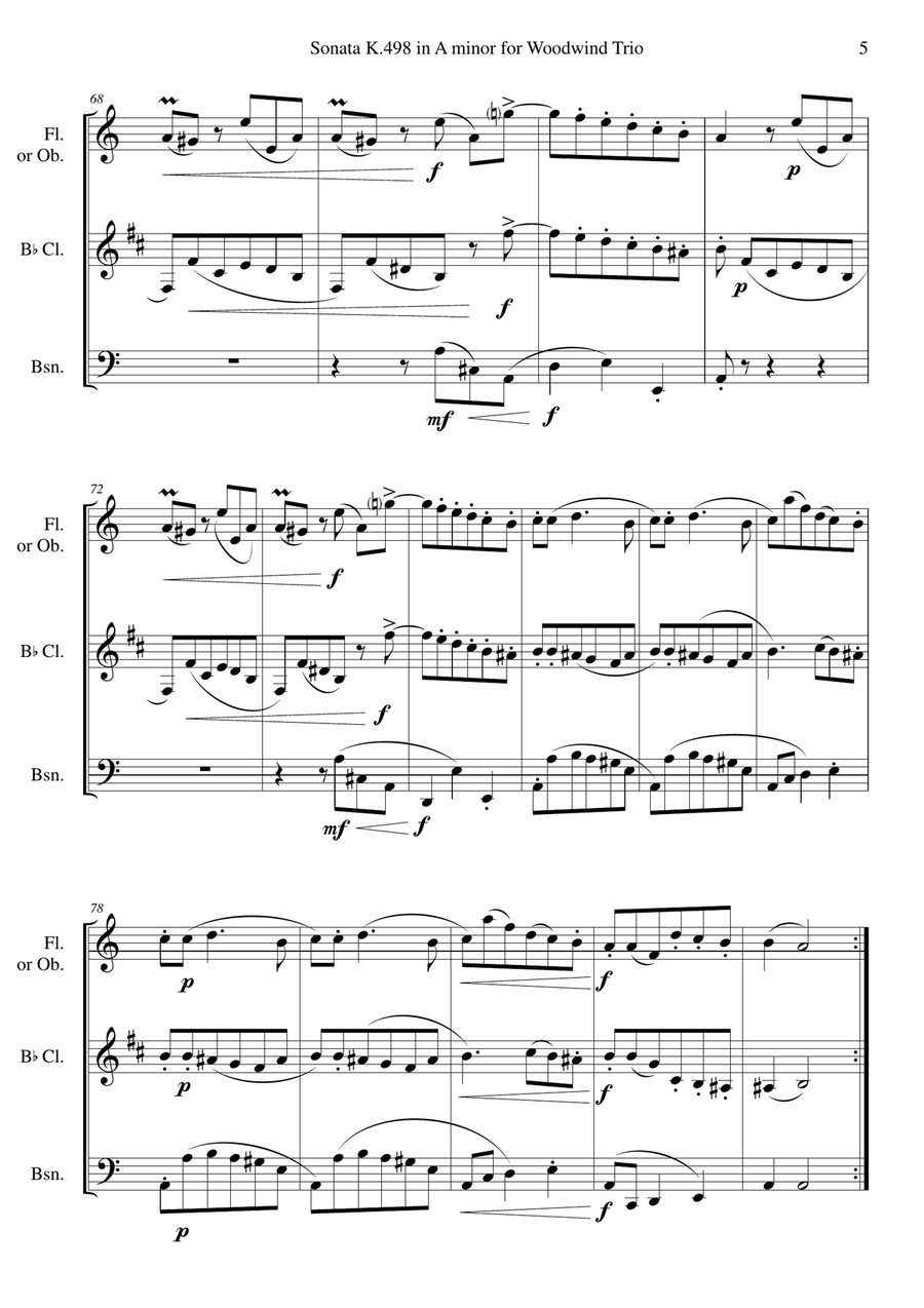 Sonata K.498 in A minor for Woodwind Trio Woodwind Trio scores gallery preview page 5