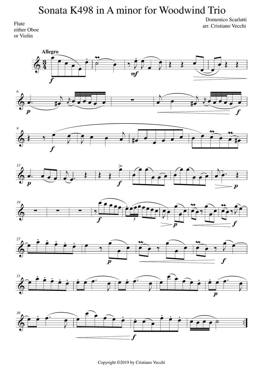 Sonata K.498 in A minor for Woodwind Trio Woodwind Trio scores gallery preview page 6