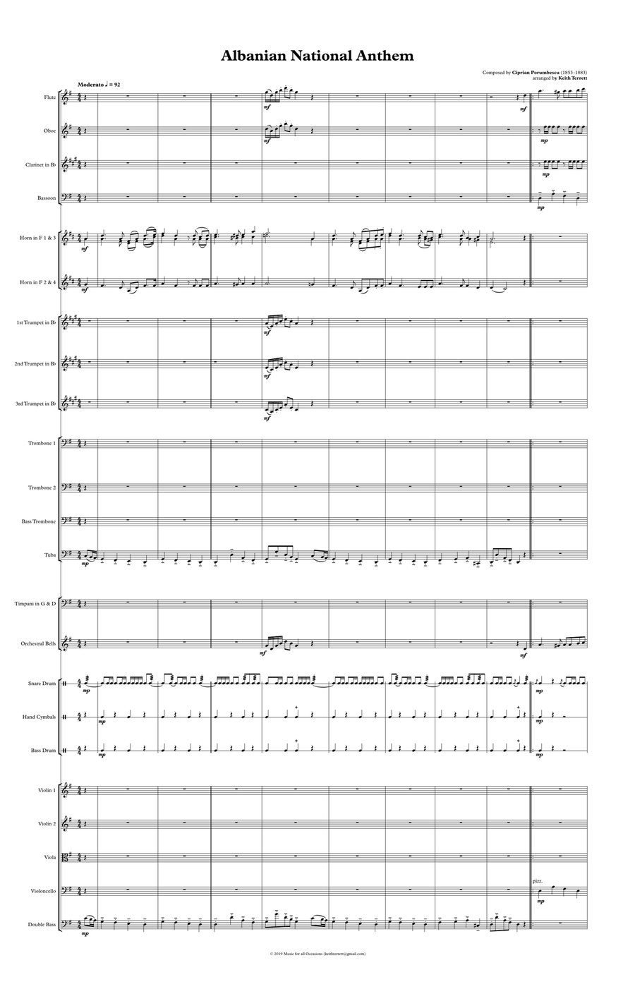 Albanian National Anthem for Symphony Orchestra (Olympic National Anthem Series) Full Orchestra scores gallery preview page 2