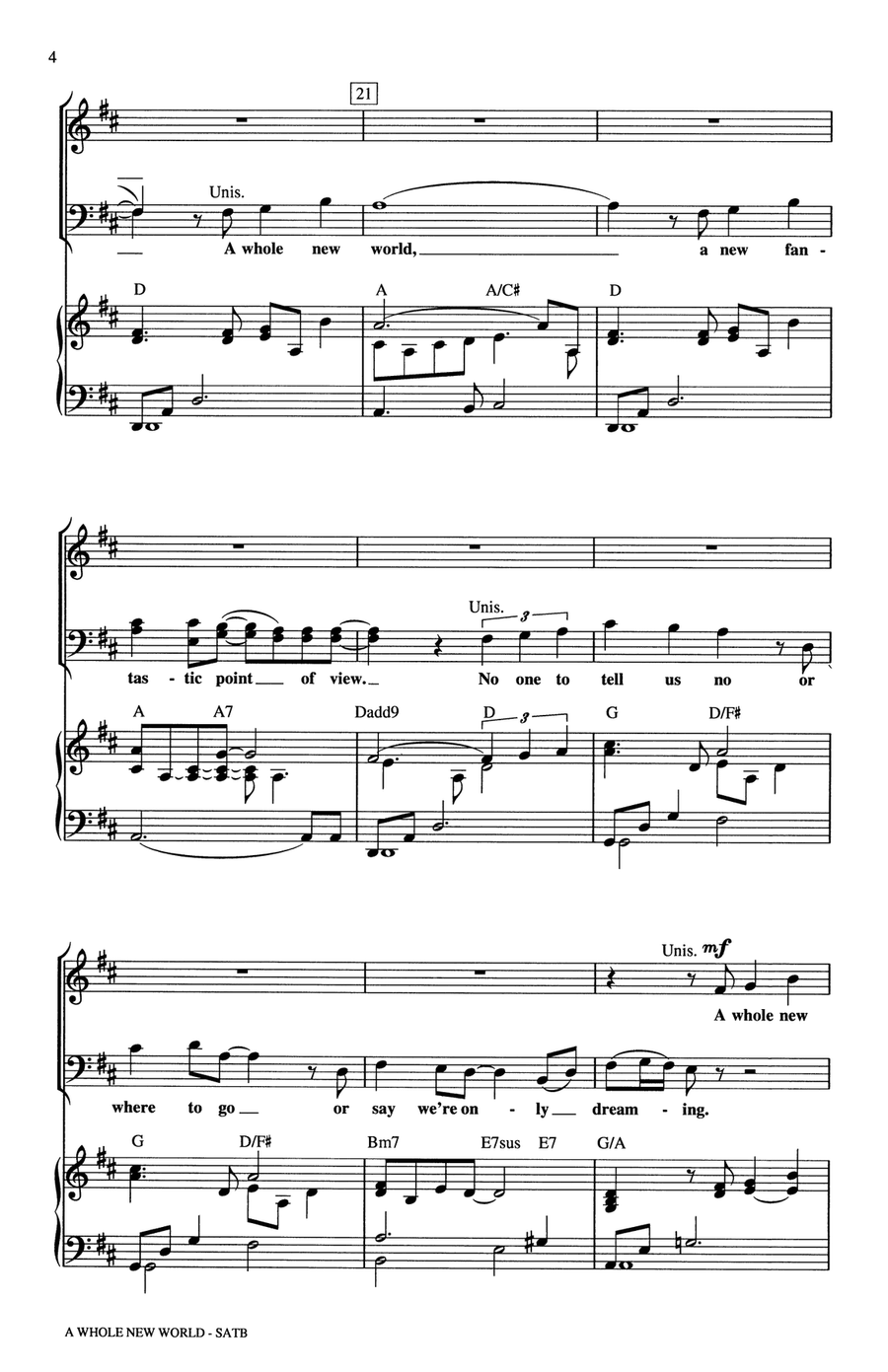 A Whole New World (Aladdin's Theme) (from Aladdin) (arr. Ed Lojeski) 4-Part scores gallery preview page 3