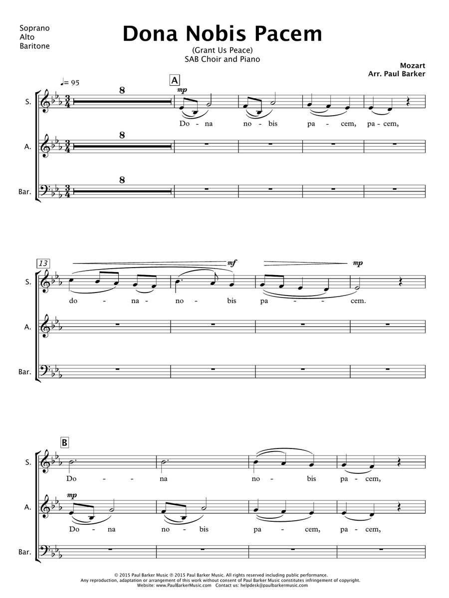 Dona Nobis Pacem (SAB Choir Score) 3-Part scores gallery preview page 2