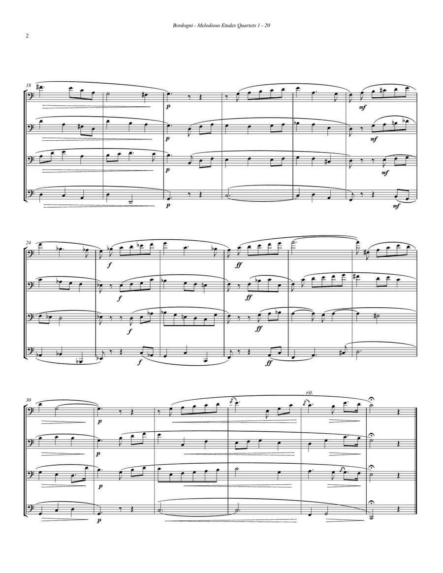 Melodious Etudes 1-20 for Trombone Quartet Brass Quartet scores gallery preview page 2