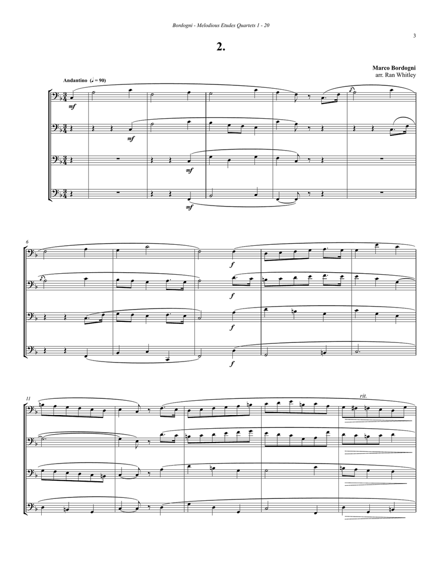 Melodious Etudes 1-20 for Trombone Quartet Brass Quartet scores gallery preview page 3