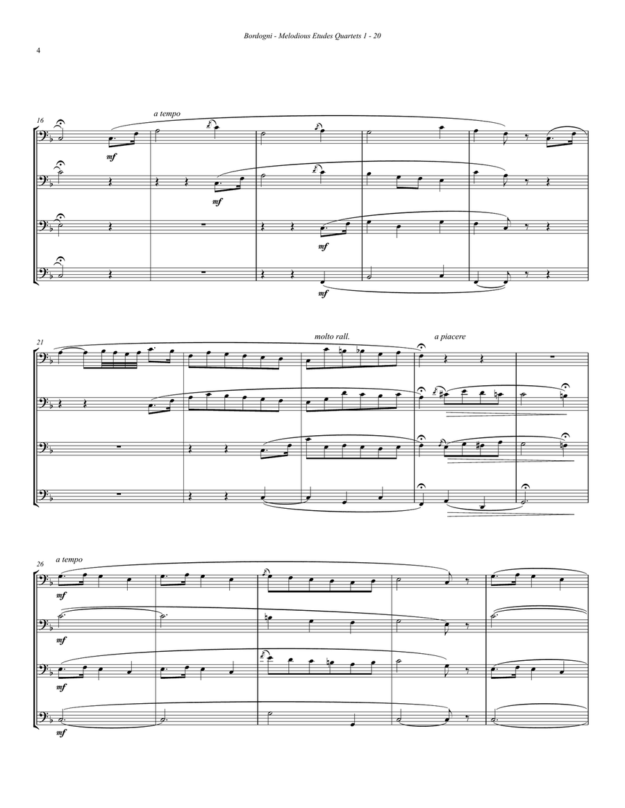Melodious Etudes 1-20 for Trombone Quartet Brass Quartet scores gallery preview page 4