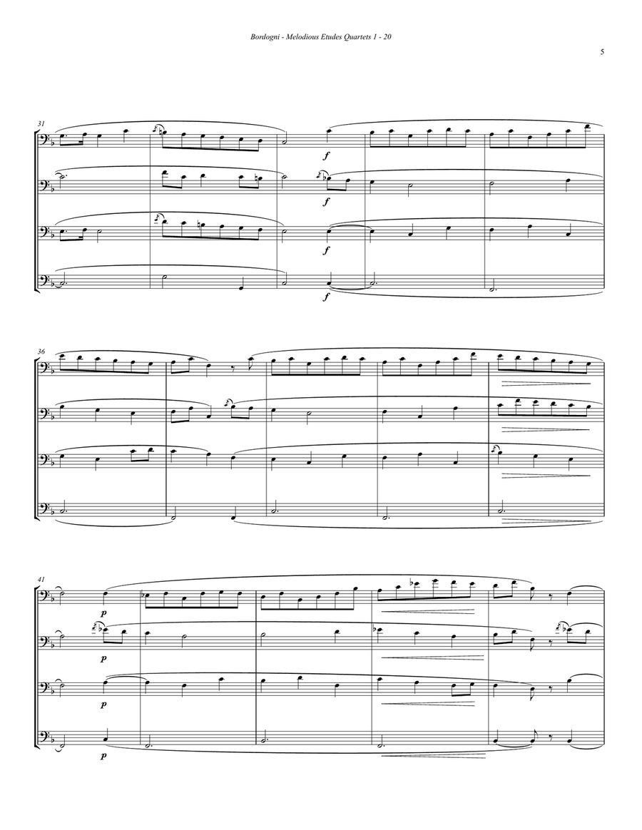 Melodious Etudes 1-20 for Trombone Quartet Brass Quartet scores gallery preview page 5