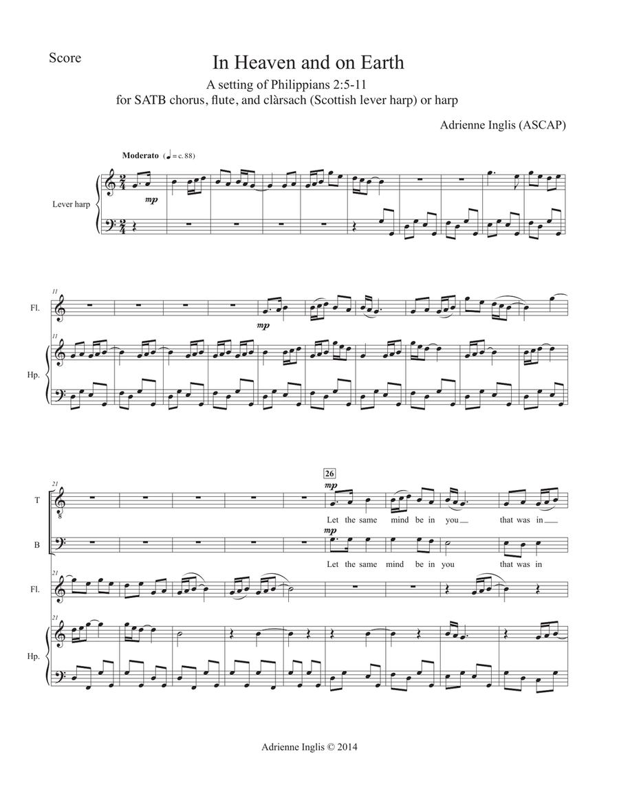 In Heaven and on Earth for SATB chorus, flute, and pedal or lever harp or piano 4-Part scores gallery preview page 3