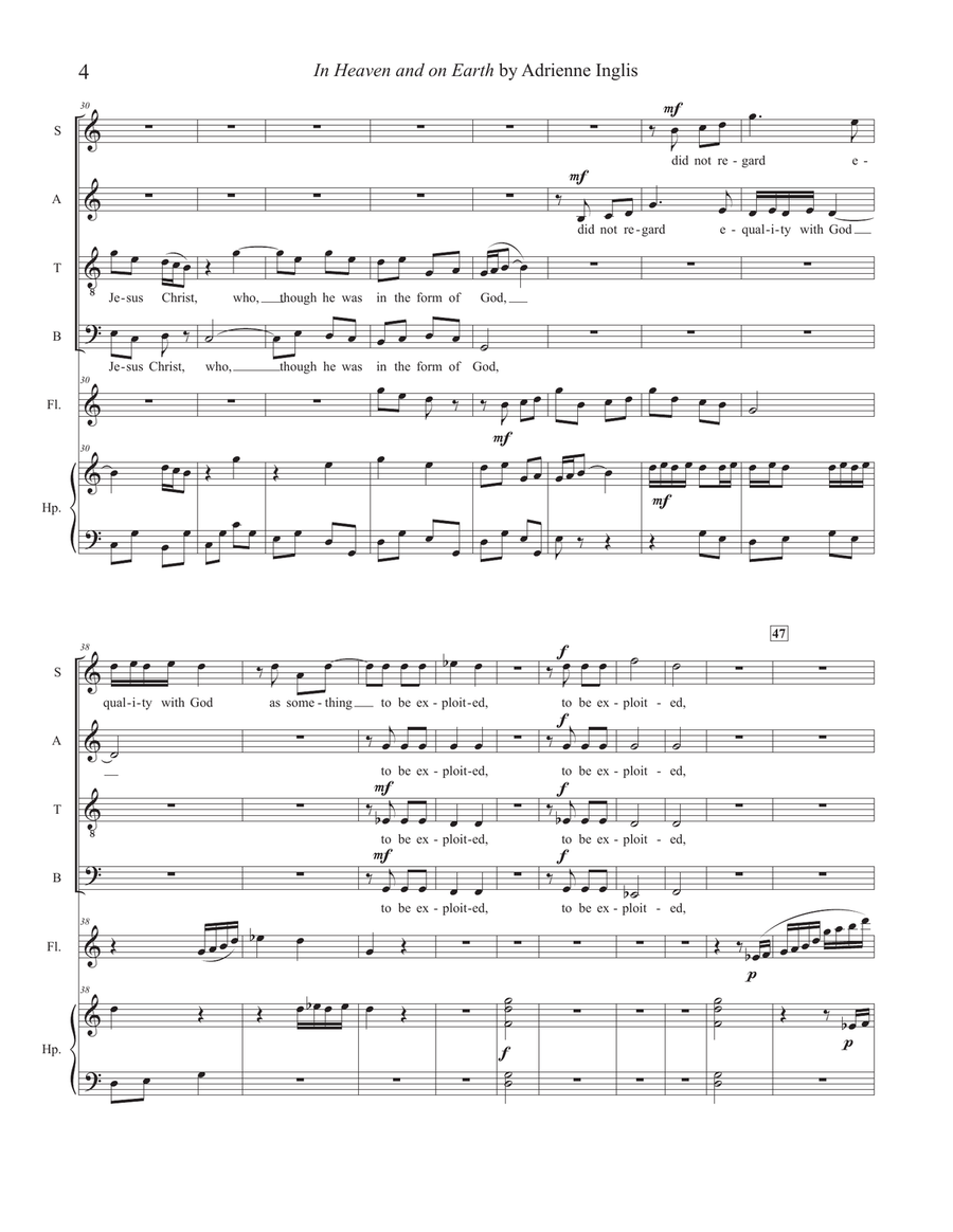 In Heaven and on Earth for SATB chorus, flute, and pedal or lever harp or piano 4-Part scores gallery preview page 4