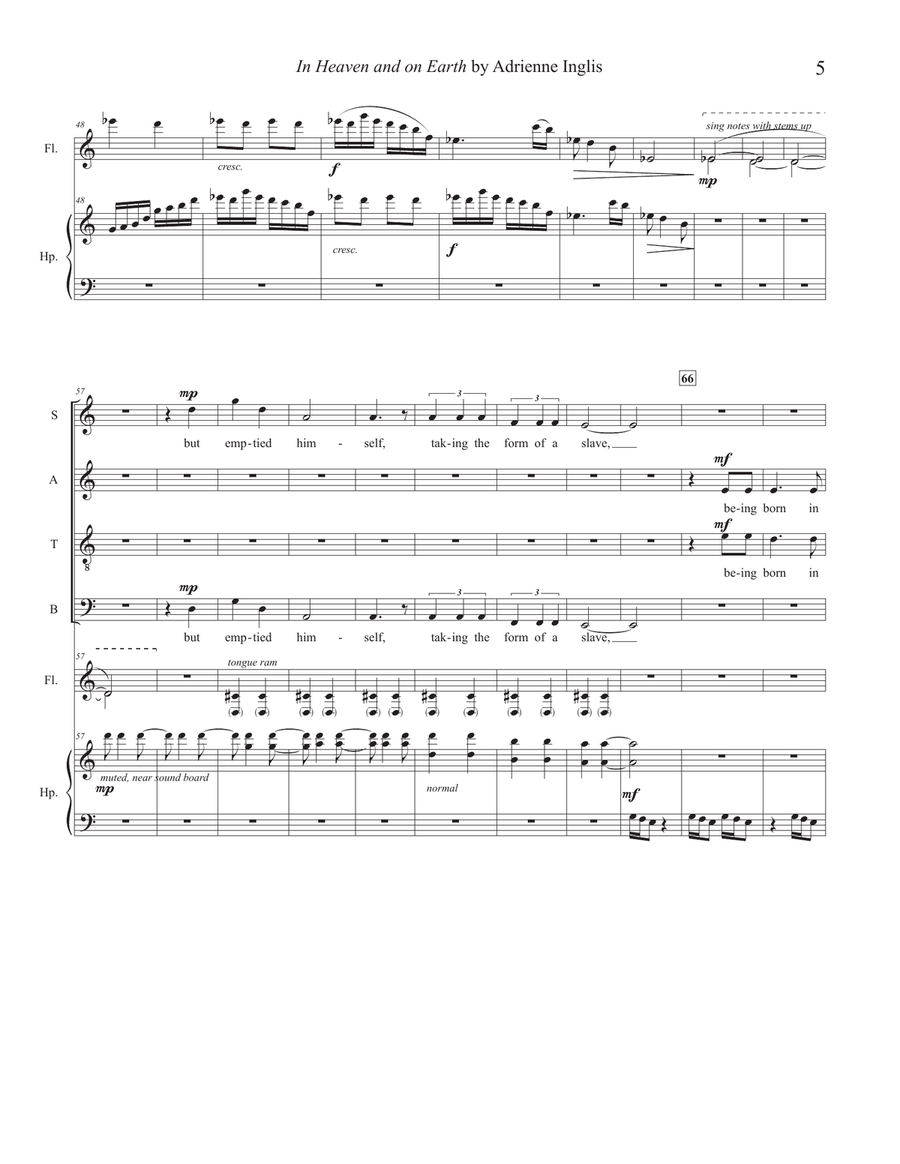 In Heaven and on Earth for SATB chorus, flute, and pedal or lever harp or piano 4-Part scores gallery preview page 5