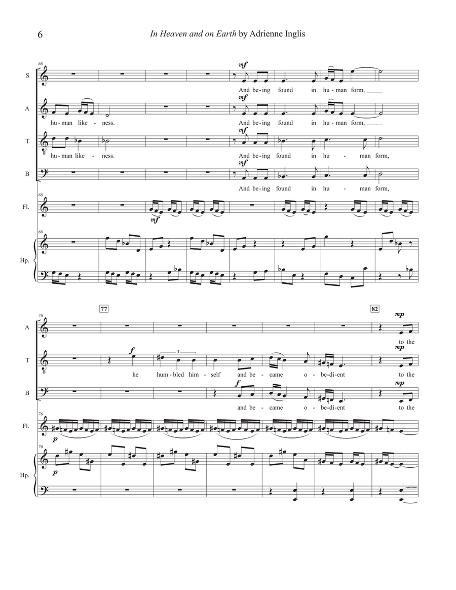 In Heaven and on Earth for SATB chorus, flute, and pedal or lever harp or piano 4-Part scores gallery preview page 6