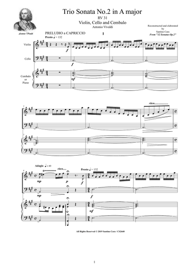 Vivaldi - Trio Sonata No.2 in A major RV 31 Op.2 for Violin, Cello and Cembalo (or Piano)